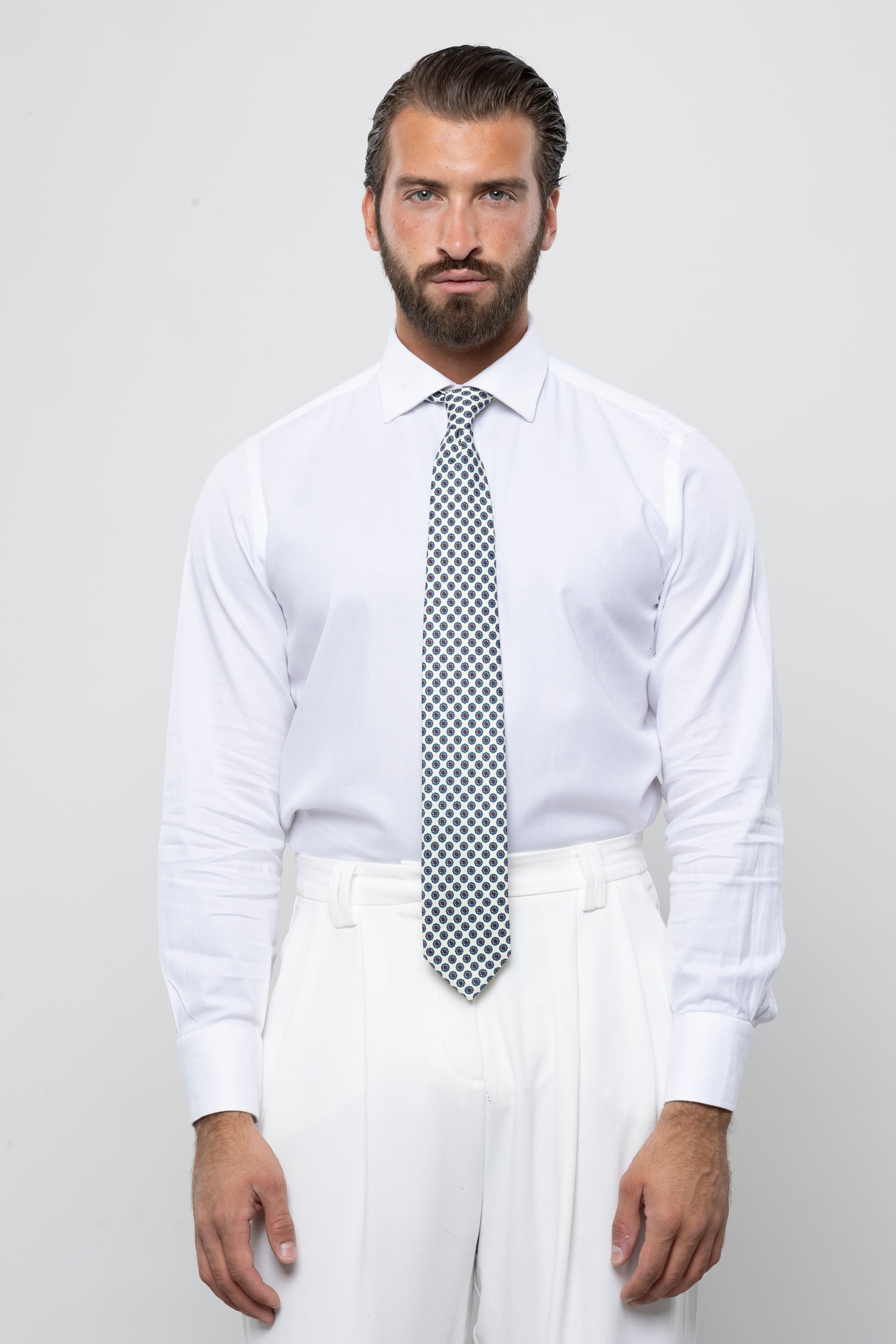 CRAVATTA 3 PIEGHE ITALIANA “LUCIANO” – MICRO MOTIVO GEOMETRICO FLOREALE