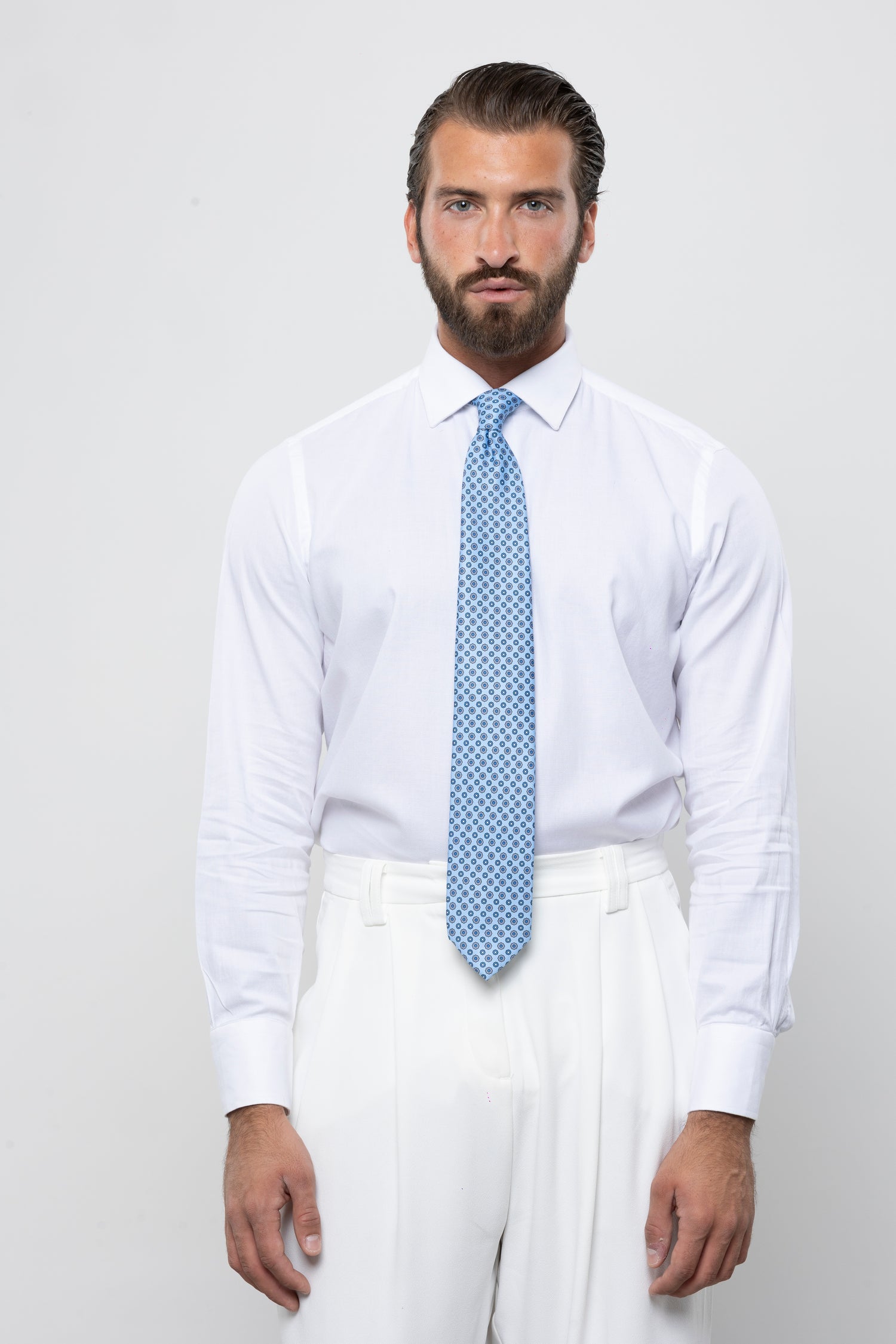 CRAVATTA 3 PIEGHE ITALIANA MICRO MOTIVO FLOREALE – AZZURRO E BLU