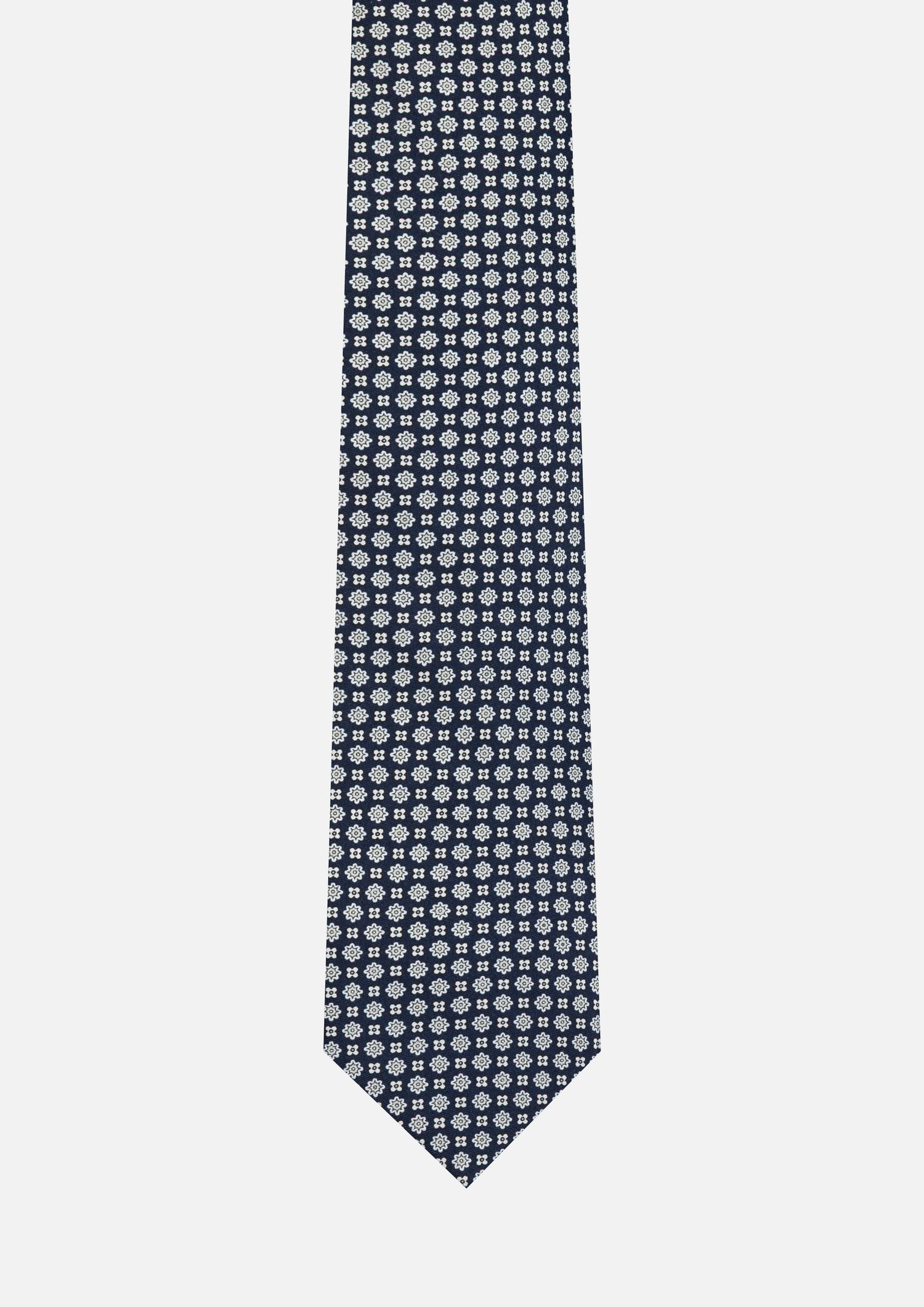 CRAVATTA 3 PIEGHE ITALIANA “PAOLA” MICRO MOTIVO FLOREALE – BLU E BIANCO