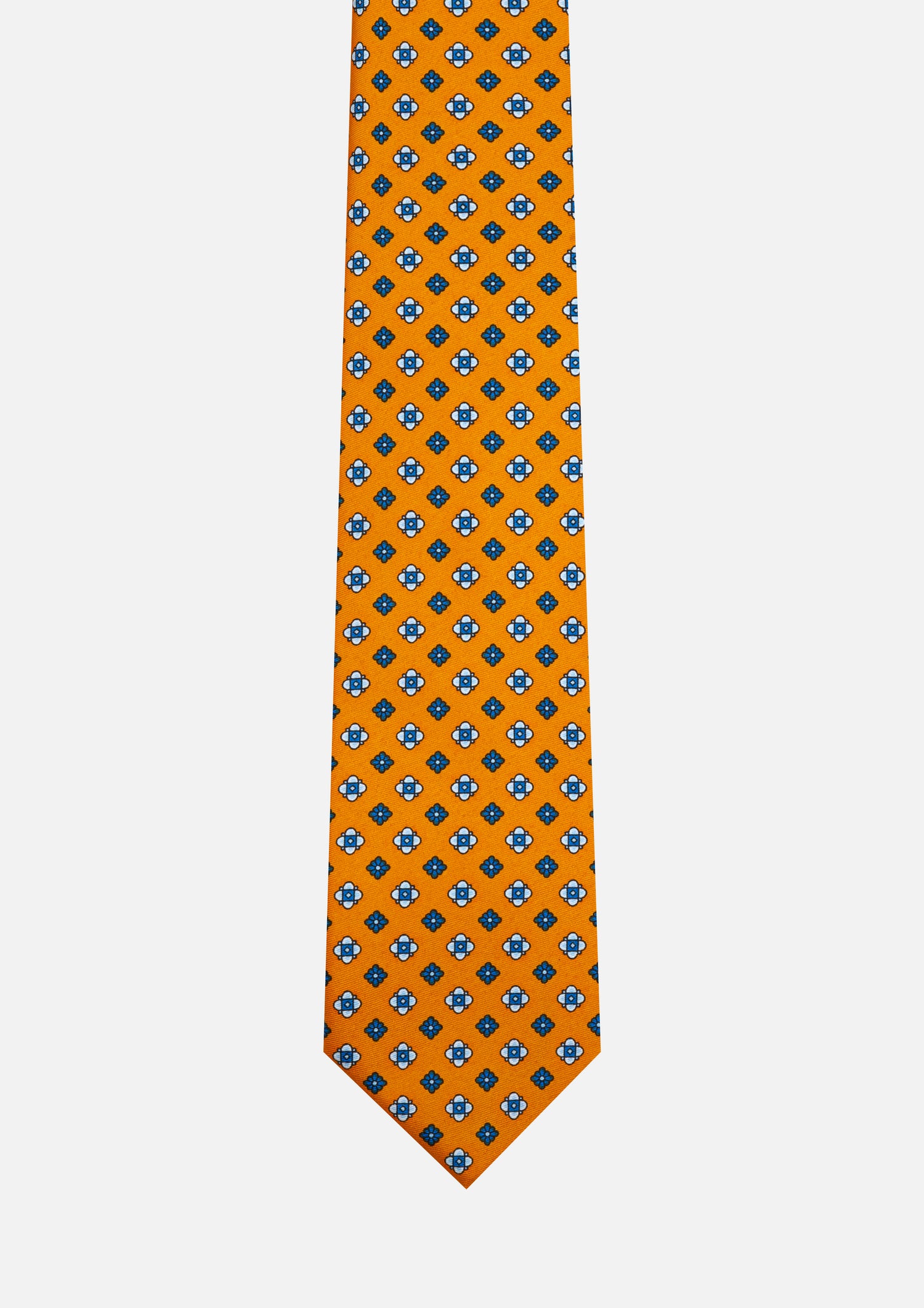 CRAVATTA 3 PIEGHE ITALIANA MICRO MOTIVO GEOMETRICO – ARANCIO E AZZURRO