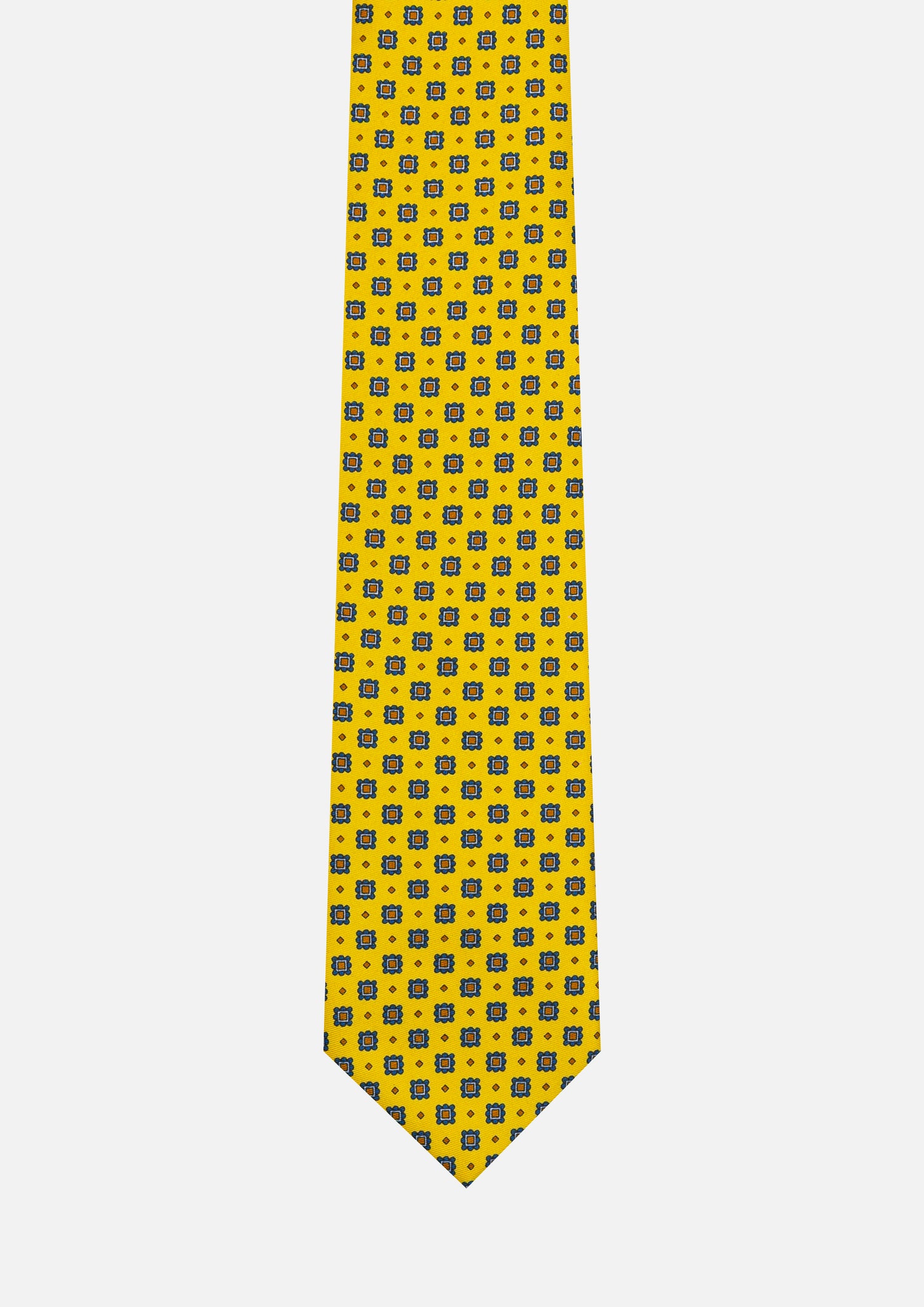 CRAVATTA 3 PIEGHE ITALIANA MICRO MOTIVO GEOMETRICO – GIALLO E AZZURRO