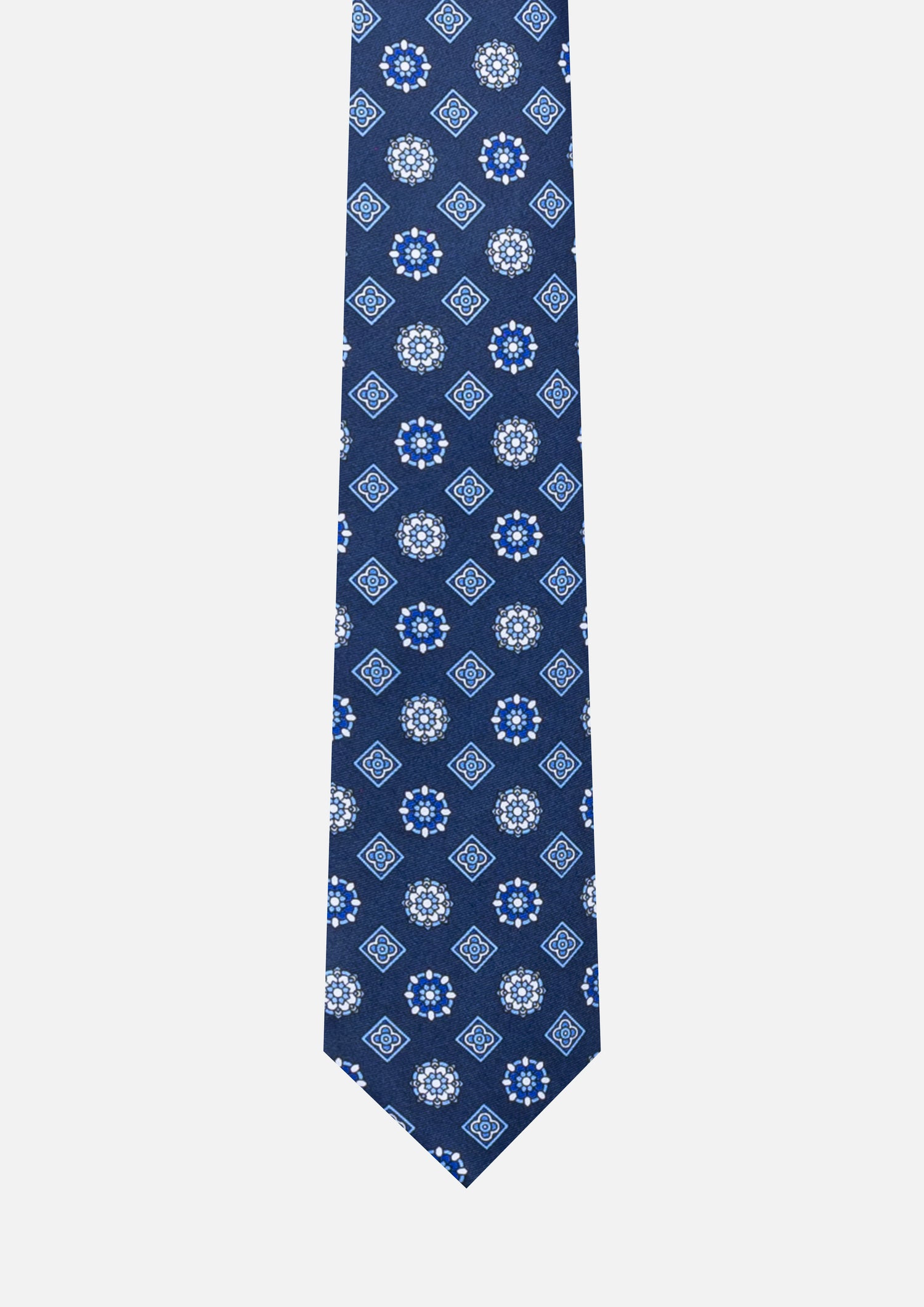 CRAVATTA 3 PIEGHE ITALIANA MOTIVO GEOMETRICO – BLU E AZZURRO