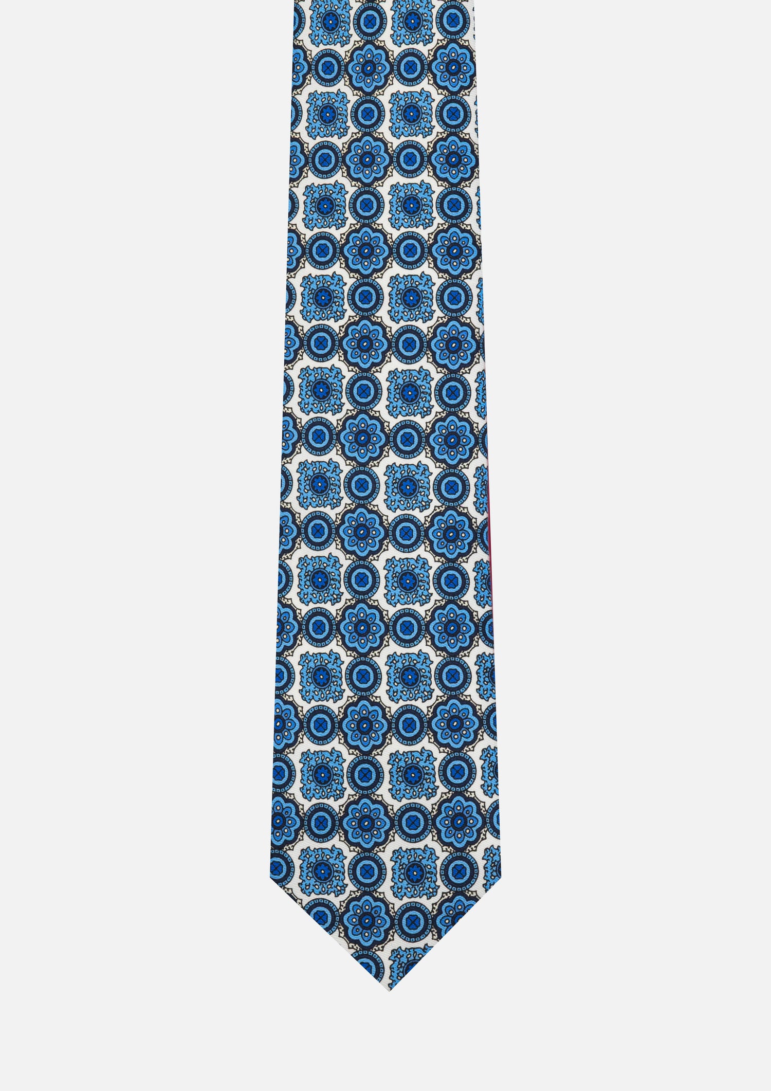 CRAVATTA 3 PIEGHE ITALIANA FLOREALE MACRO – BIANCO E AZZURRO