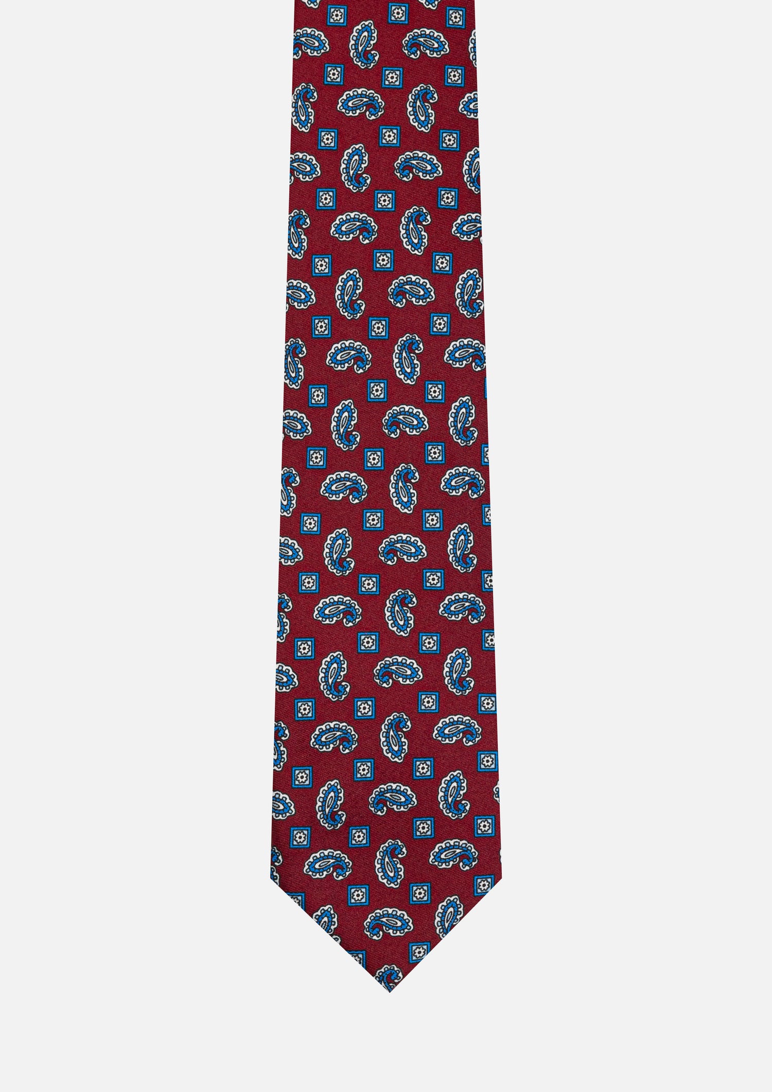 CRAVATTA 3 PIEGHE ITALIANA PAISLEY – BORDEAUX E AZZURRO