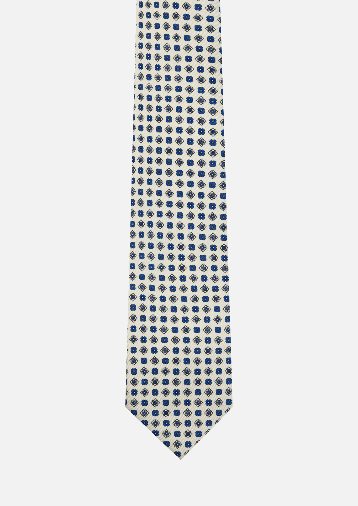 CRAVATTA 3 PIEGHE ITALIANA MICRO FLOREALE – BIANCO E BLU