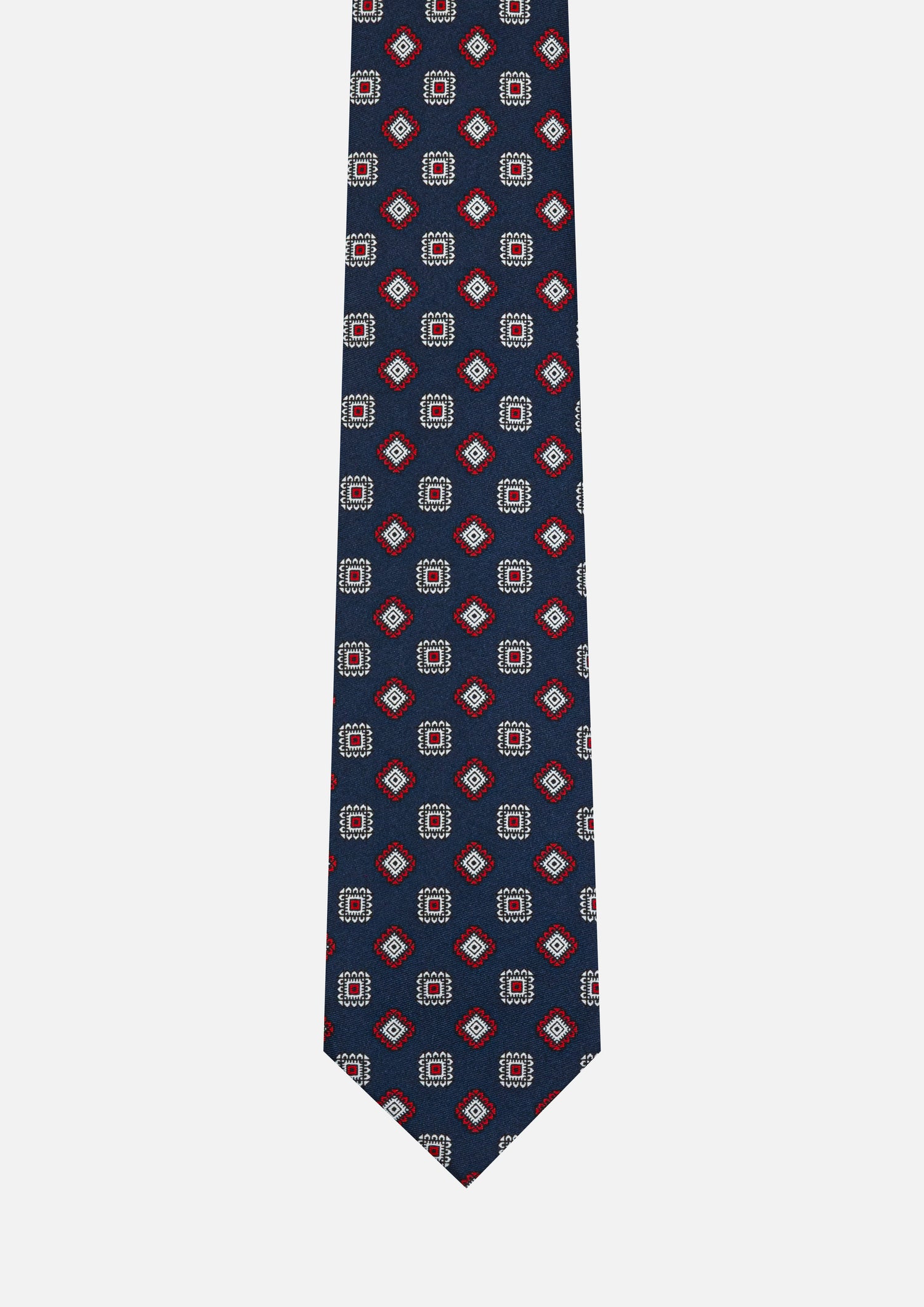 CRAVATTA 3 PIEGHE ITALIANA GEOMETRICA – BLU, ROSSO E BIANCO