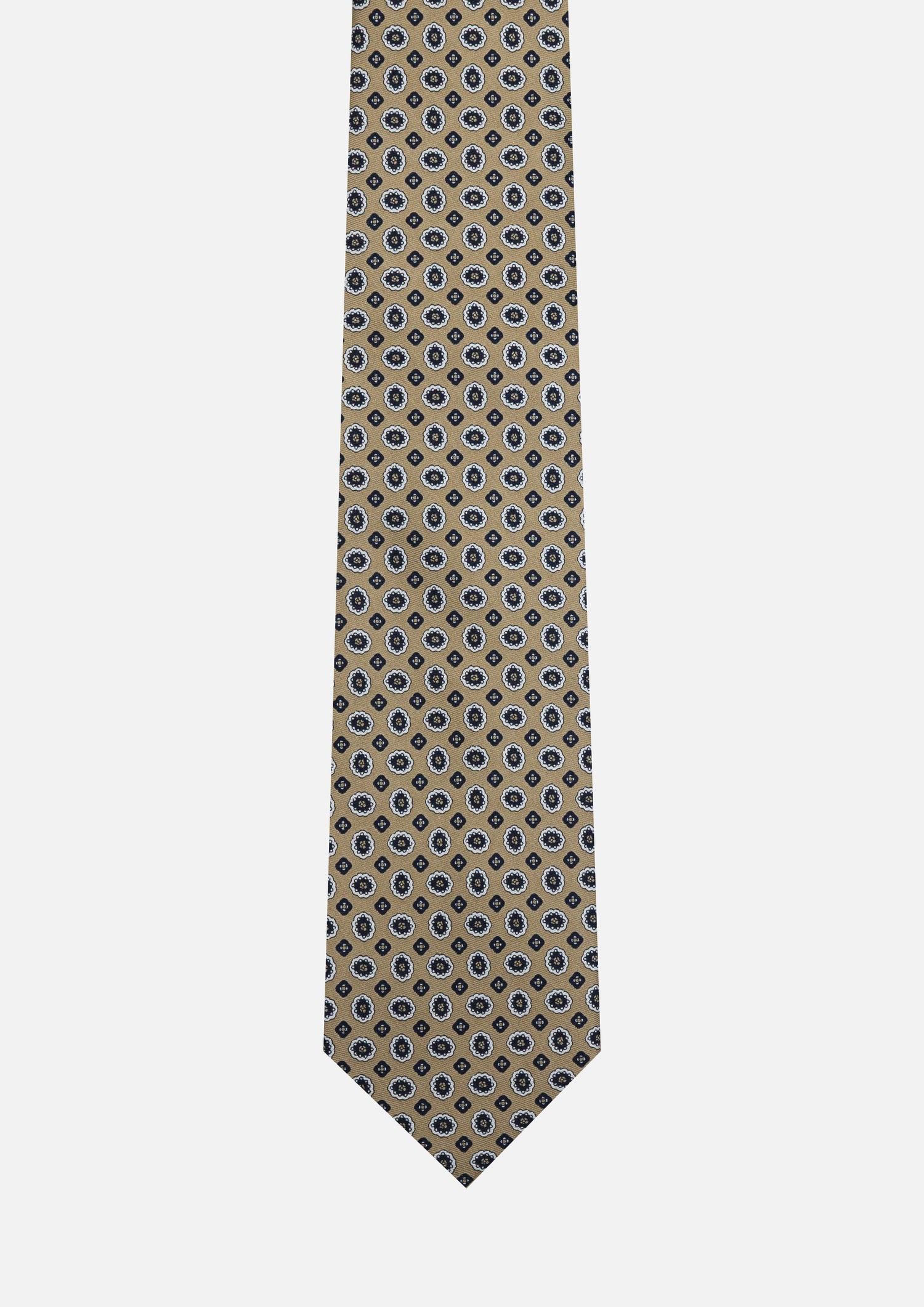 CRAVATTA 3 PIEGHE ITALIANA GEOMETRICA – BEIGE E BLU