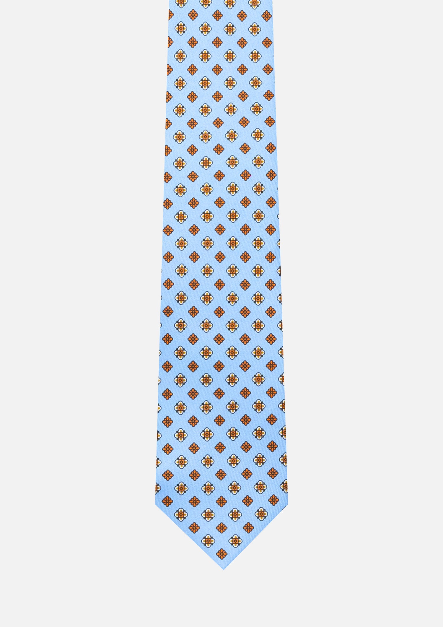 CRAVATTA 3 PIEGHE MICRO GEOMETRICA – AZZURRO E ARANCIO