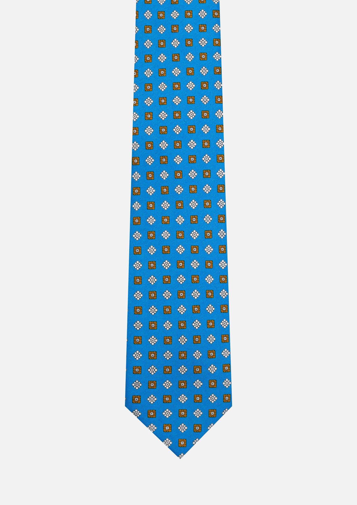 CRAVATTA 3 PIEGHE MICRO GEOMETRICA – AZZURRO E ARANCIO