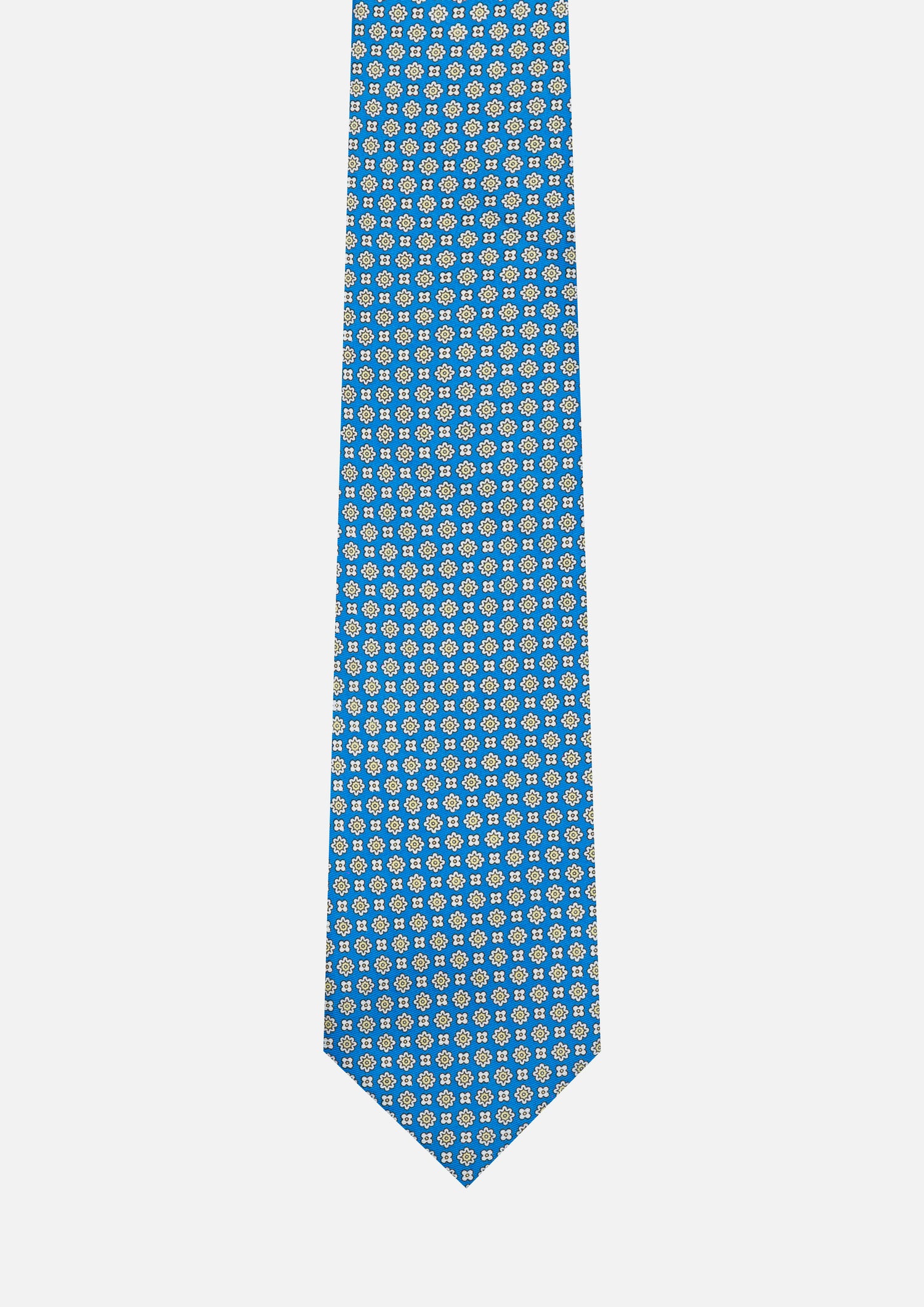 CRAVATTA 3 PIEGHE ITALIANA MICRO MOTIVO FLOREALE – AZZURRO E BIANCO