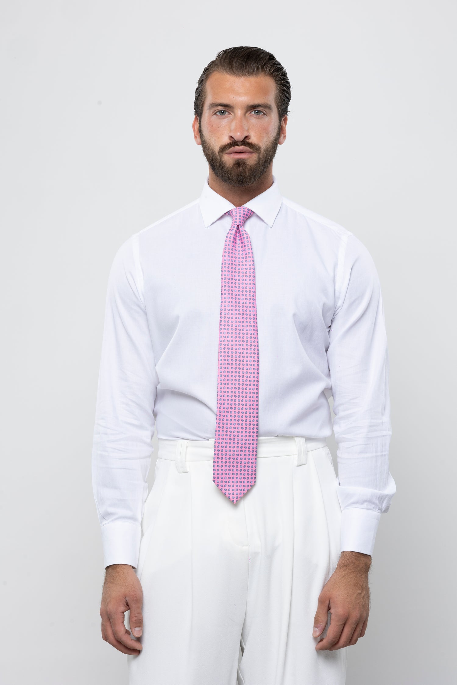 CRAVATTA 3 PIEGHE ITALIANA MICRO PAISLEY – ROSA E AZZURRO