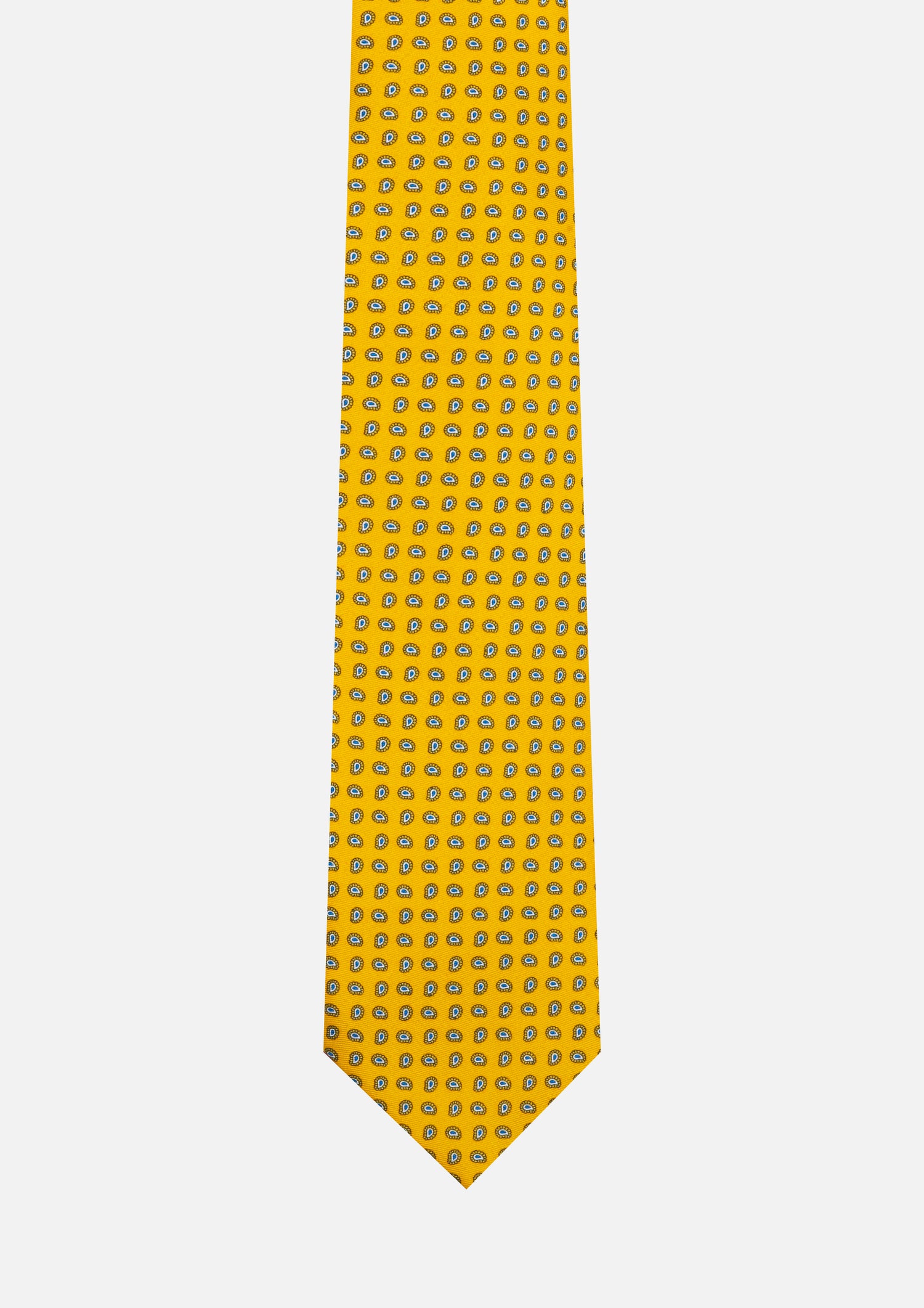 CRAVATTA 3 PIEGHE ITALIANA MICRO PAISLEY – GIALLO E AZZURRO