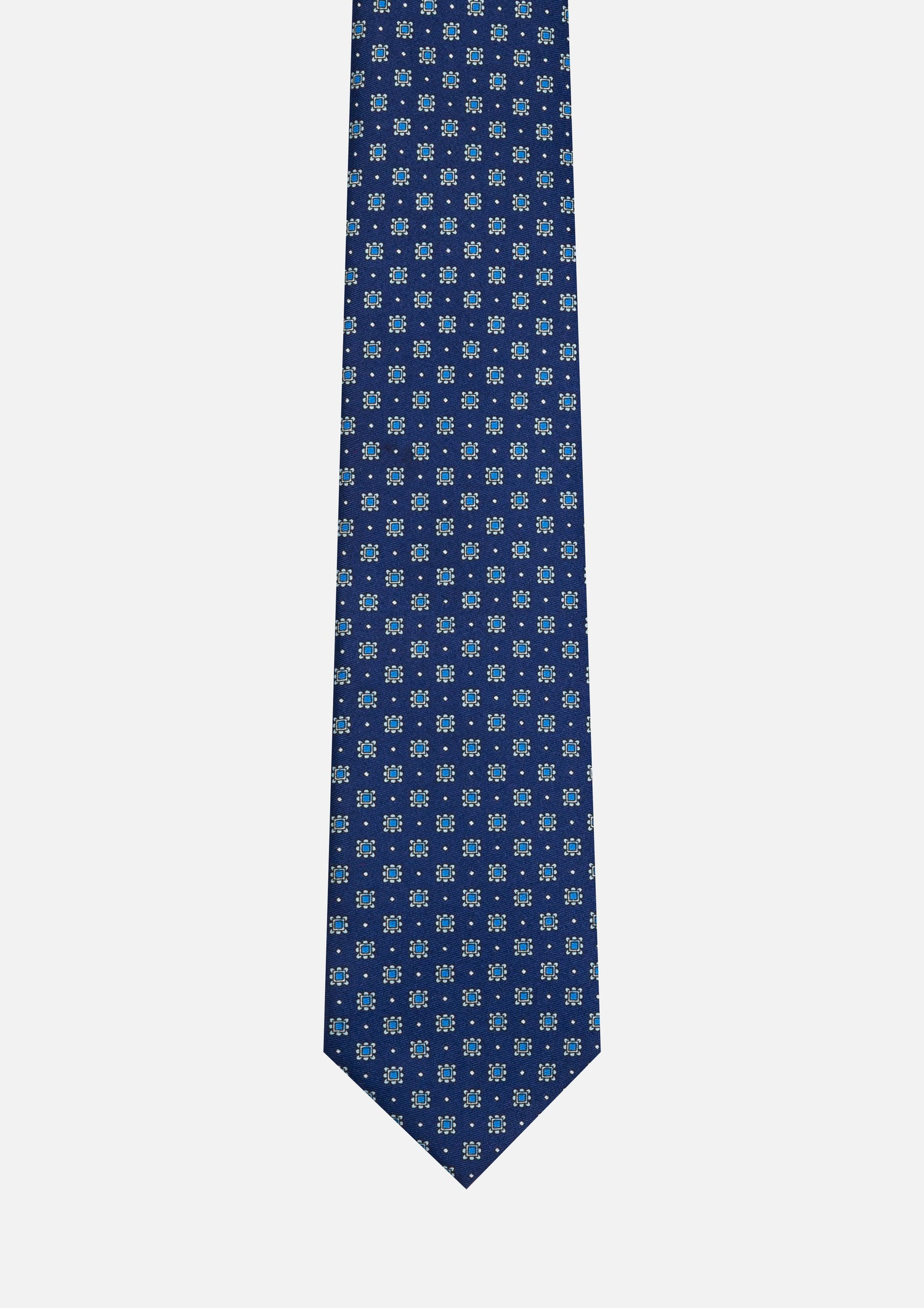 CRAVATTA 3 PIEGHE ITALIANA MICRO MOTIVO GEOMETRICO – BLU E AZZURRO