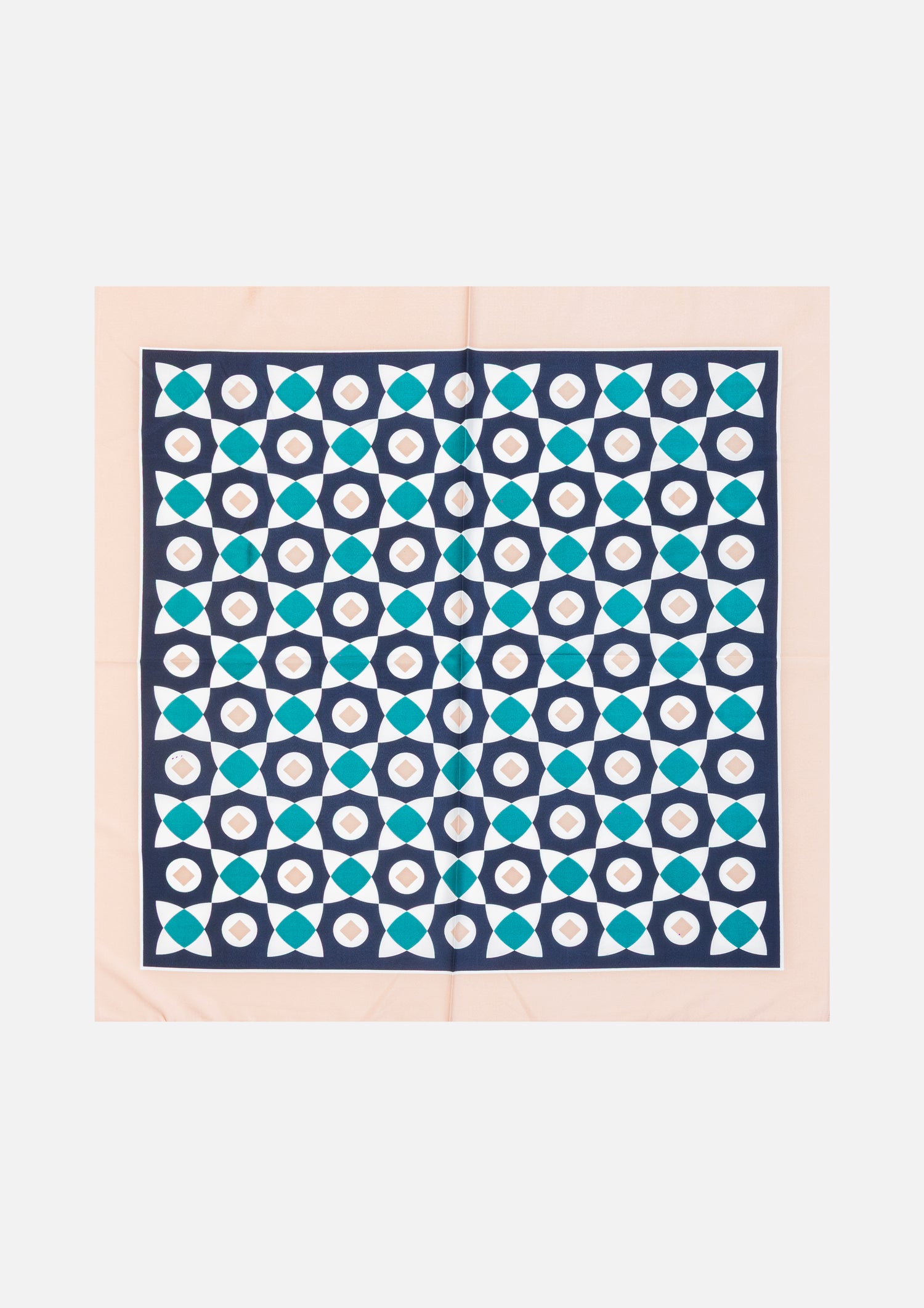 FOULARD IN TWILL DI SETA GEOMETRICO – CIPRIA, BLU E TURCHESE