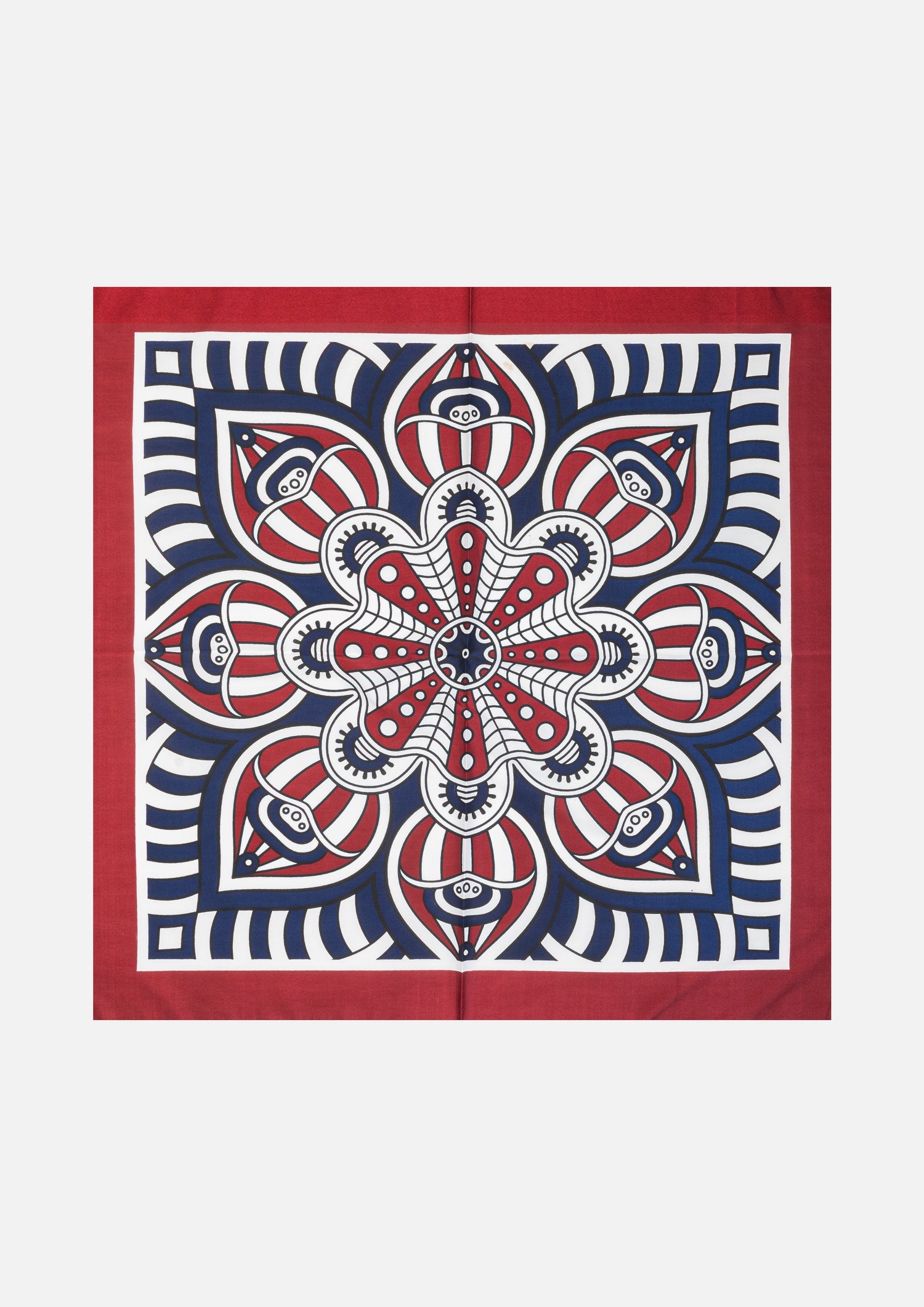 FOULARD IN TWILL DI SETA GEOMETRICO – ROSSO, BLU E BIANCO
