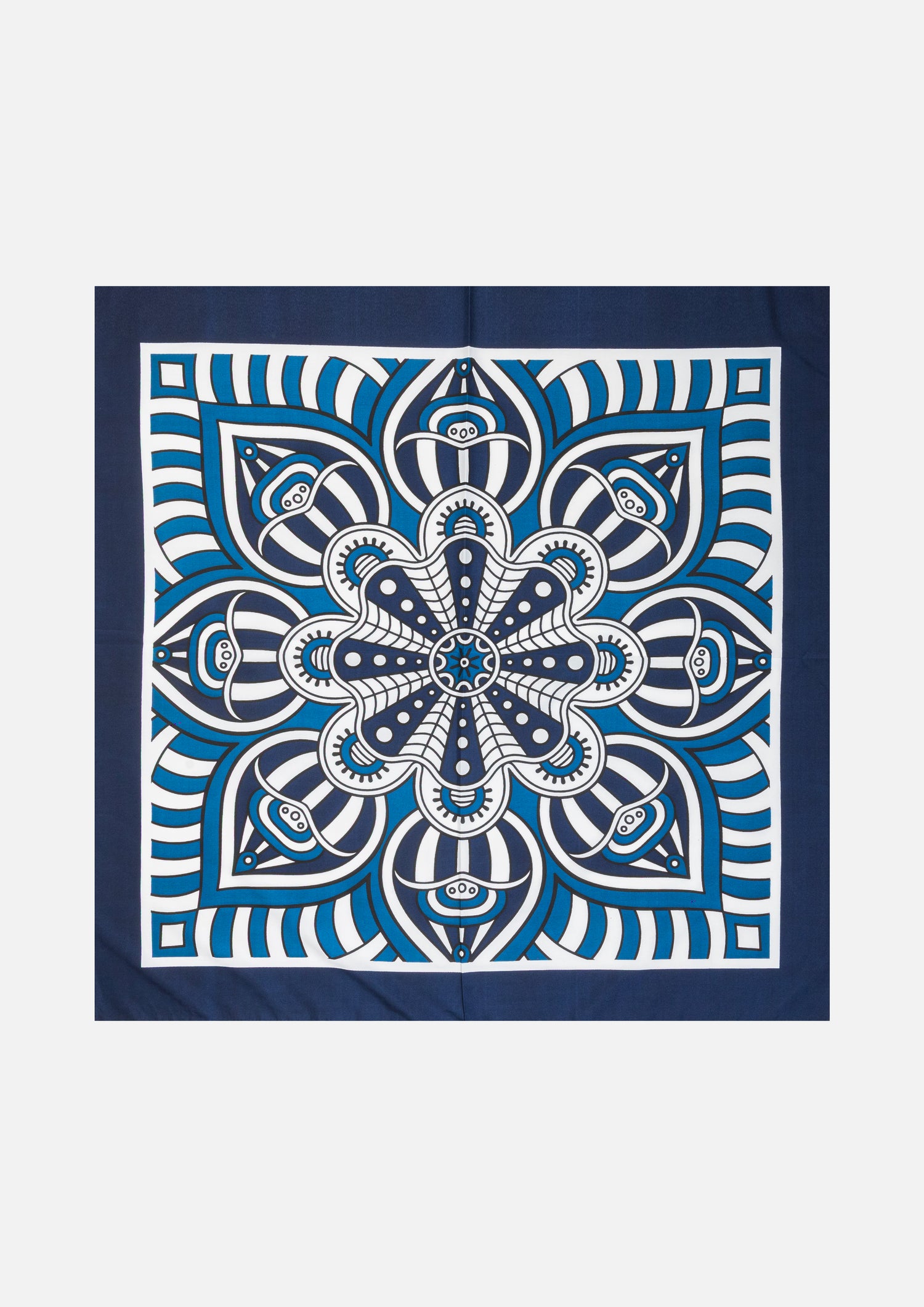 FOULARD IN TWILL DI SETA GEOMETRICO – BLU, AZZURRO E BIANCO