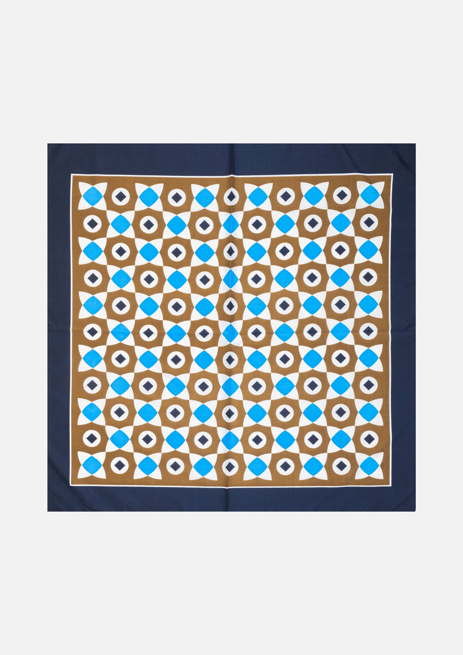 FOULARD IN TWILL DI SETA GEOMETRICO – MARRONE, AZZURRO E BLU