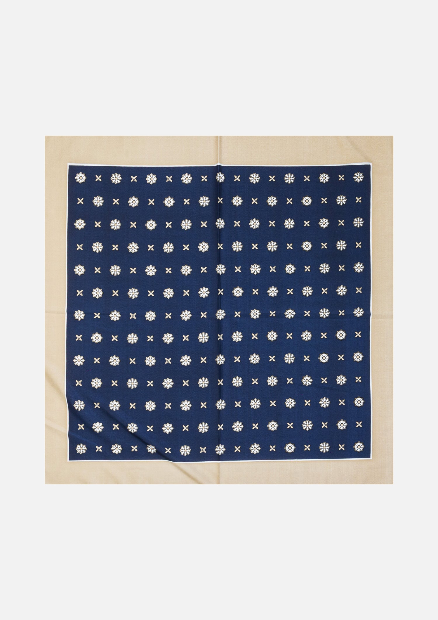 FOULARD IN TWILL DI SETA MICRO FANTASIA – BLU E BEIGE