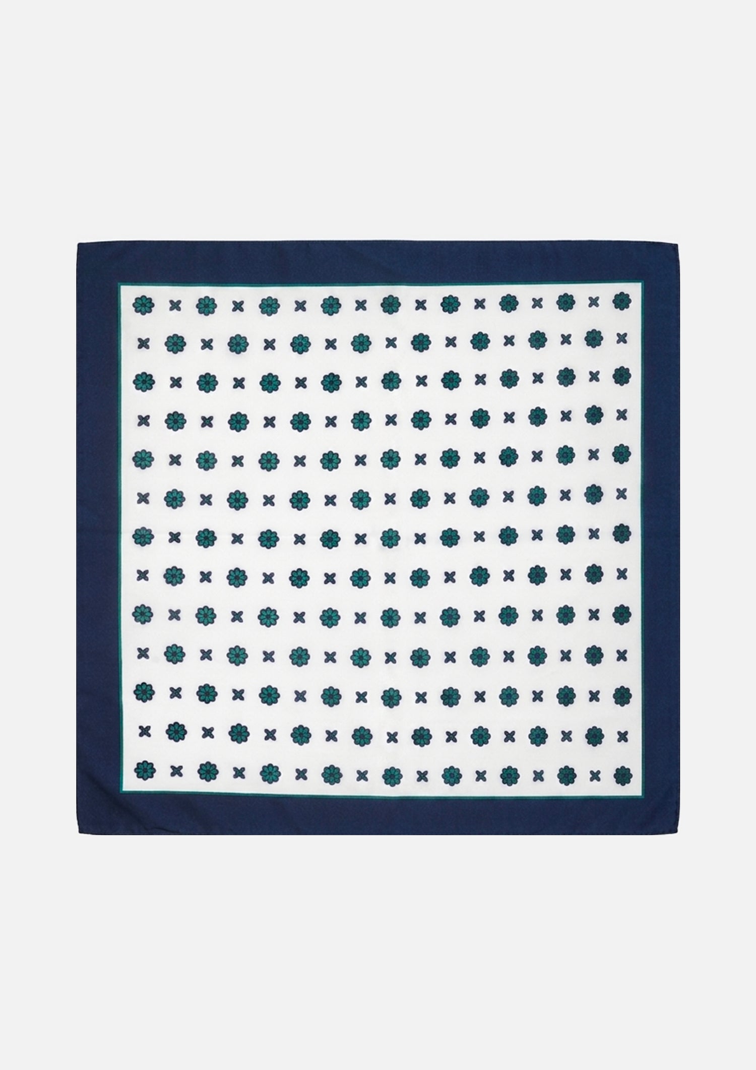 FOULARD IN TWILL DI SETA MICRO FANTASIA – BIANCO, BLU E VERDE