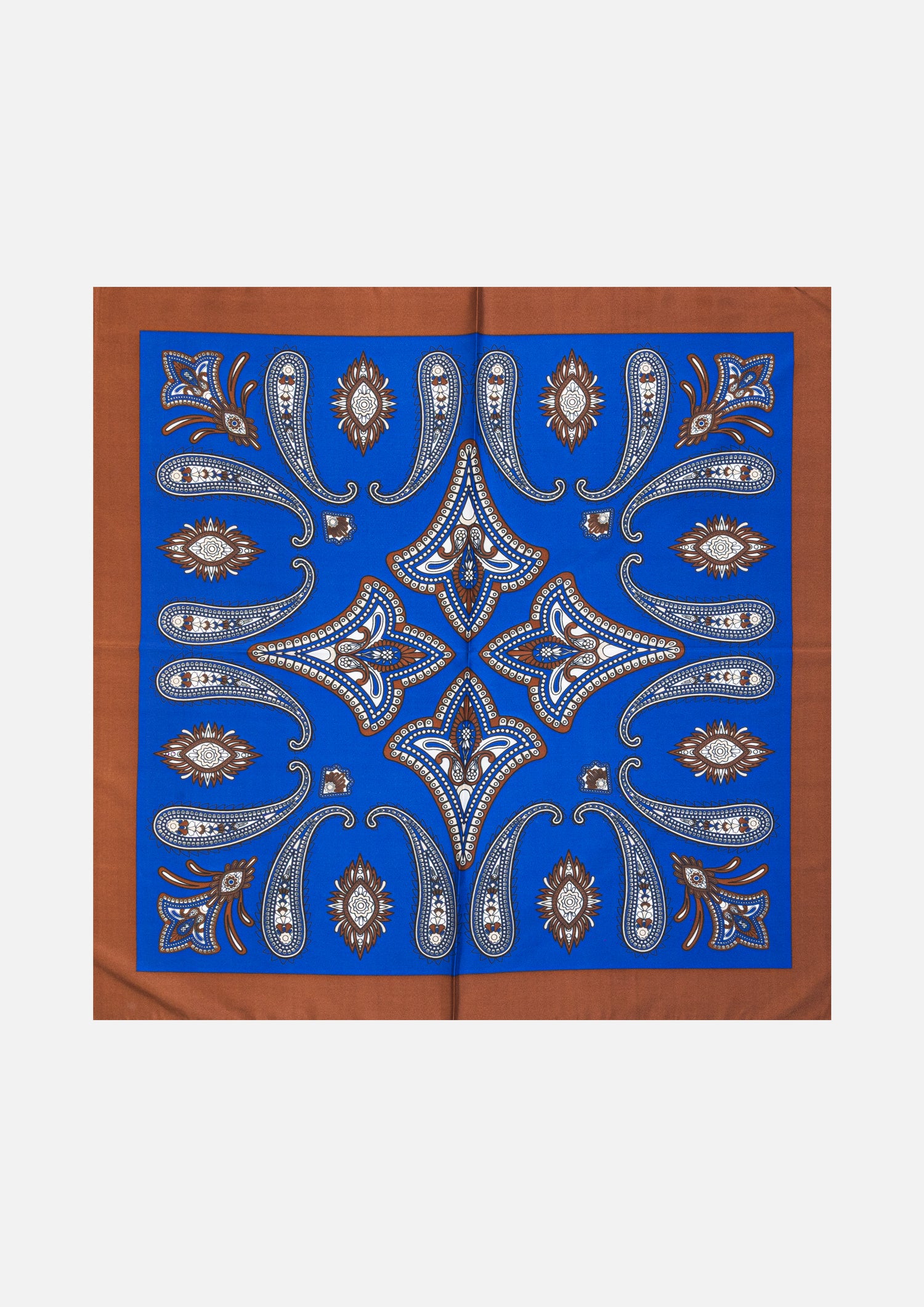 FOULARD IN TWILL DI SETA PAISLEY – BLU ROYAL E MARRONE